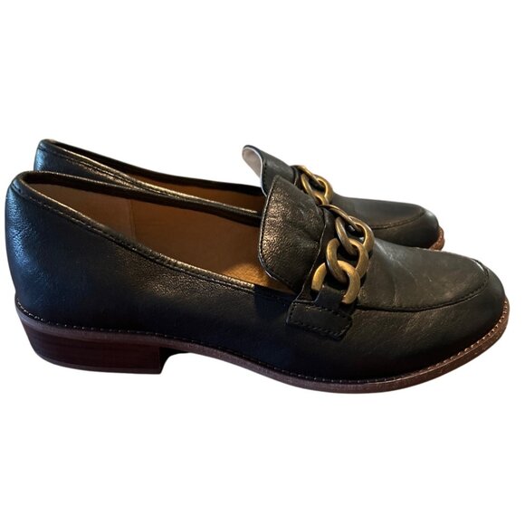 Sofft Nevara Black Leather Loafers With Metal Chain Detail Size 8.5M - Picture 1 of 7